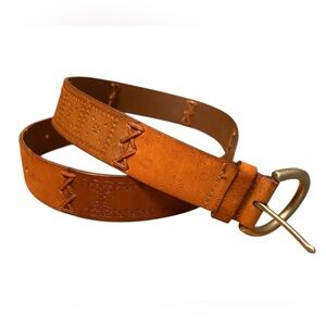 Fossil Brown Tooled Leather Ladies Belt M Boho